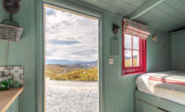 Views from the door of Barlwyd Off Grid Glamping Huts in North Wales